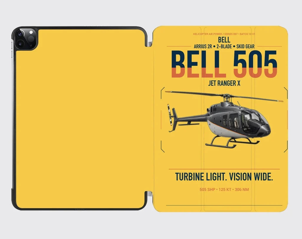 Bell 505 Jet Ranger X design on yellow ipad tablet case