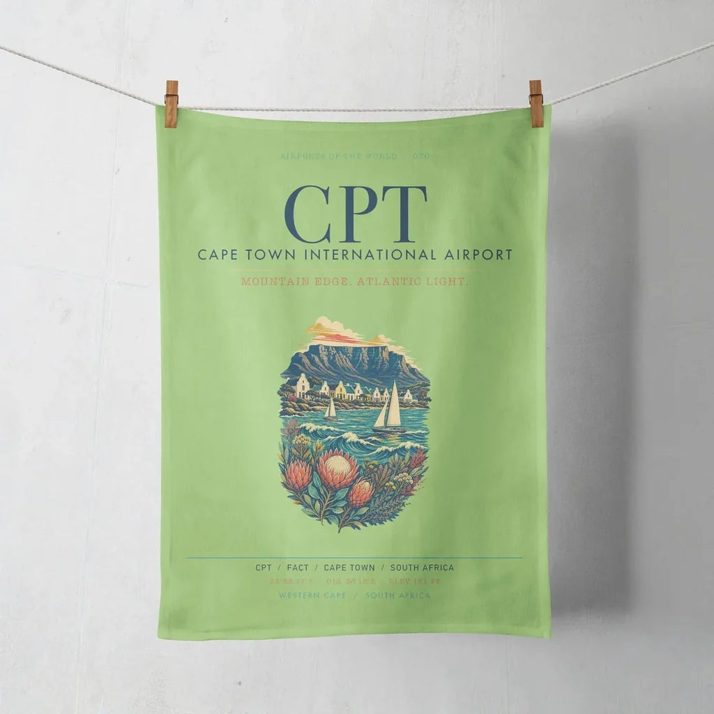 Cape Town International Airport (CPT) design on light green towel