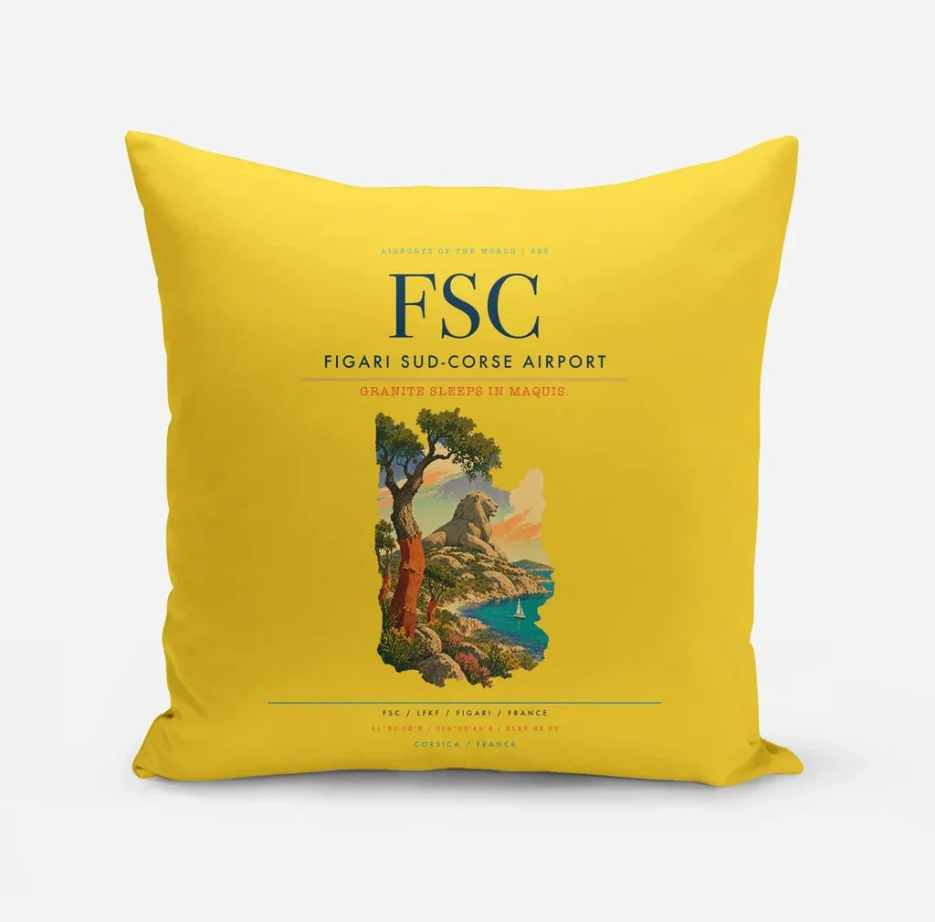 Figari Sud-Corse Airport (FSC) design on yellow pillow