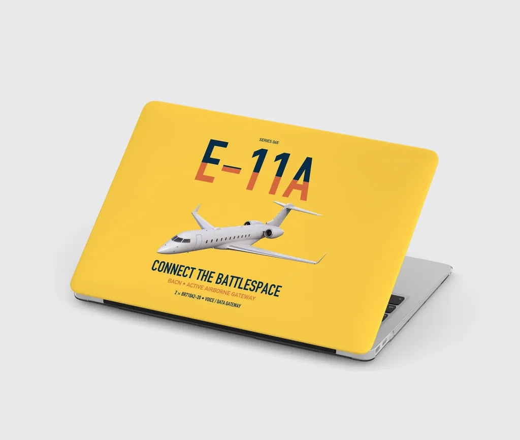 E-11A BACN design on yellow MacBook case