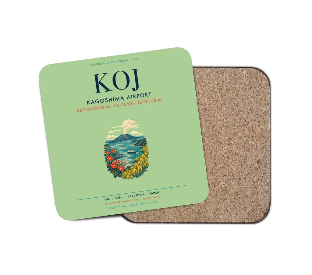 Kagoshima Airport (KOJ) design on light green 1 piece coaster