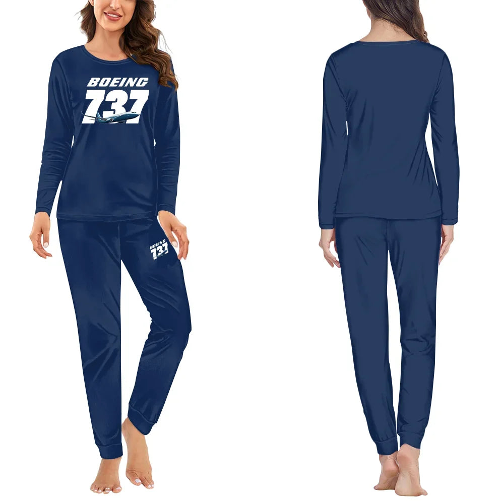 Super Boeing 737+Text women pajamas - Dark Blue