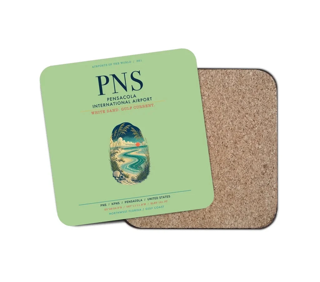 Pensacola International Airport (PNS) design on light green 1 piece coaster