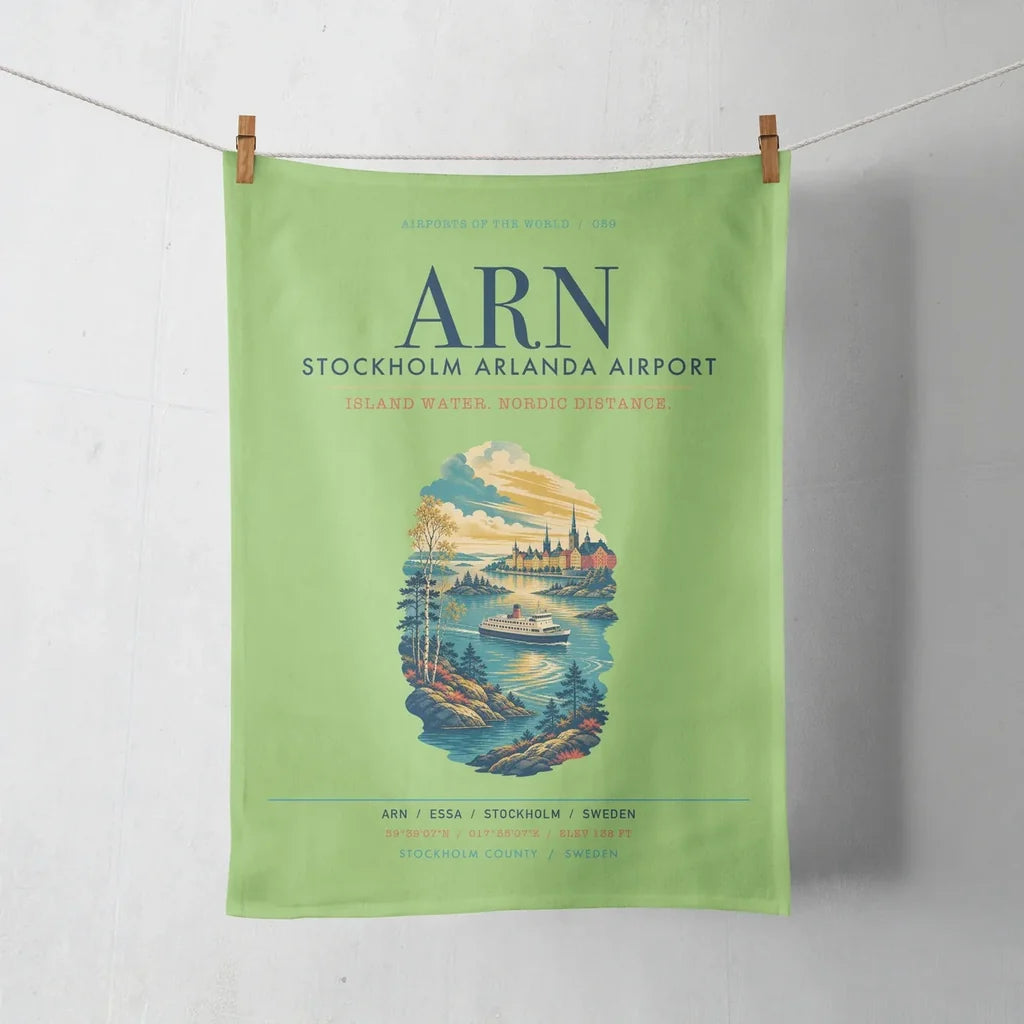 Stockholm Arlanda Airport (ARN) design on light green towel