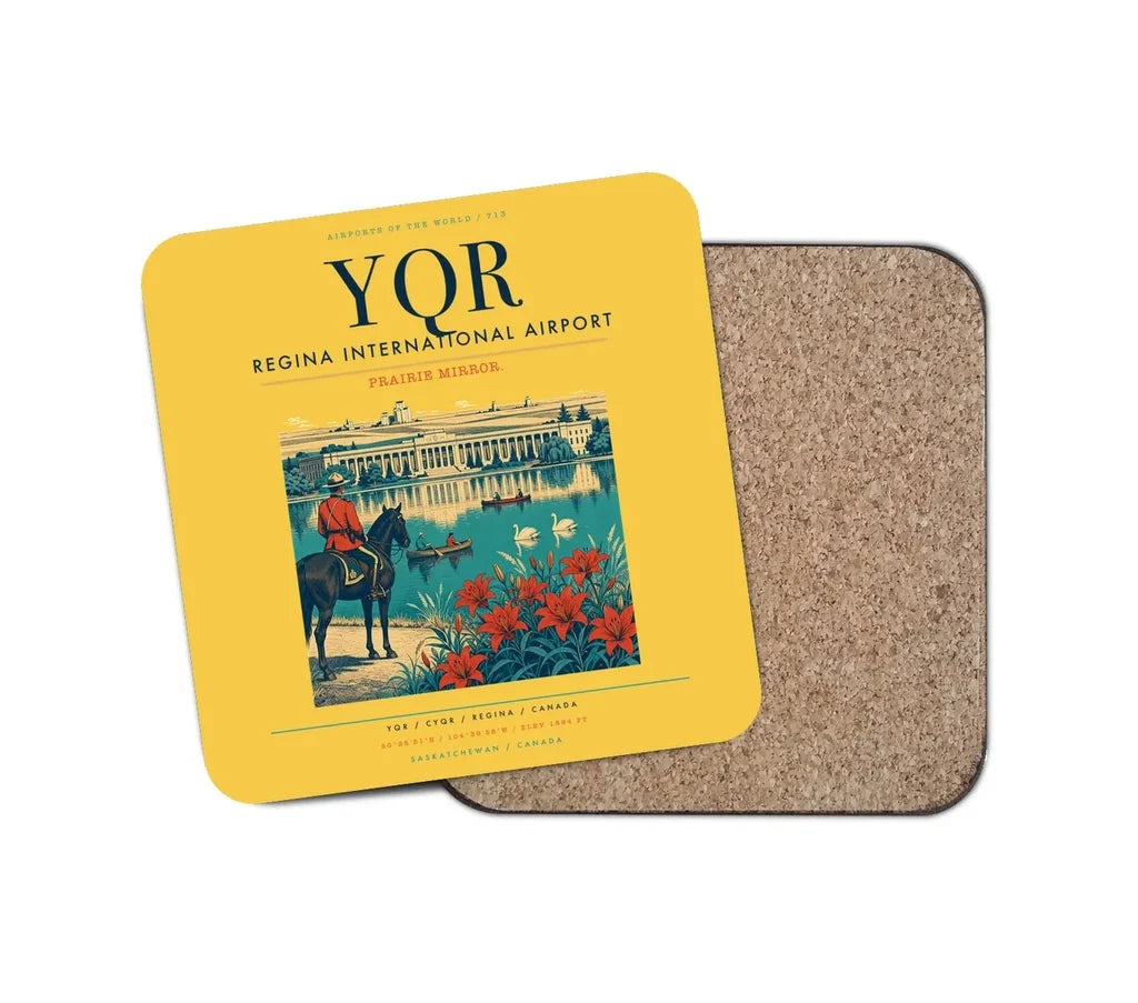 Regina International Airport (YQR) design on yellow 1 piece coaster