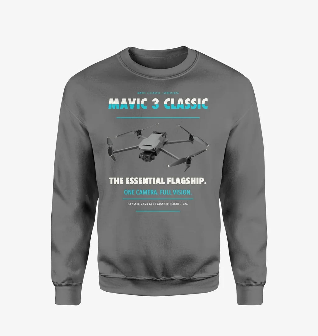 DJI Mavic 3 Classic design on gray sweatshirt