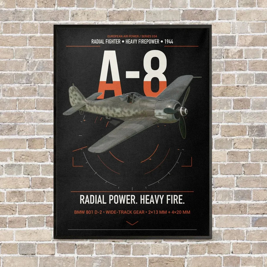 Focke-Wulf Fw 190A-8 vertical canvas print - framed - black background