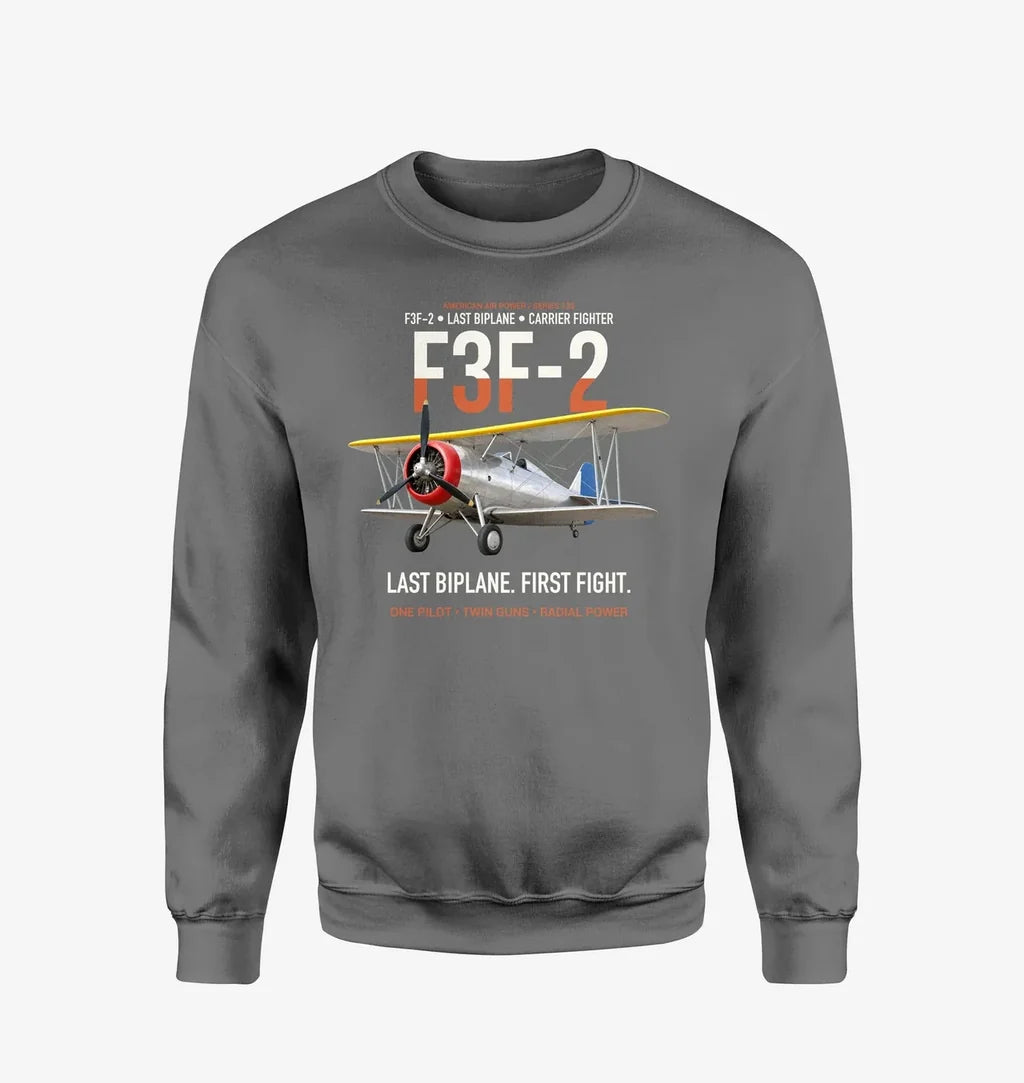 F3F-2 Last Biplane First Fight design on gray sweatshirt