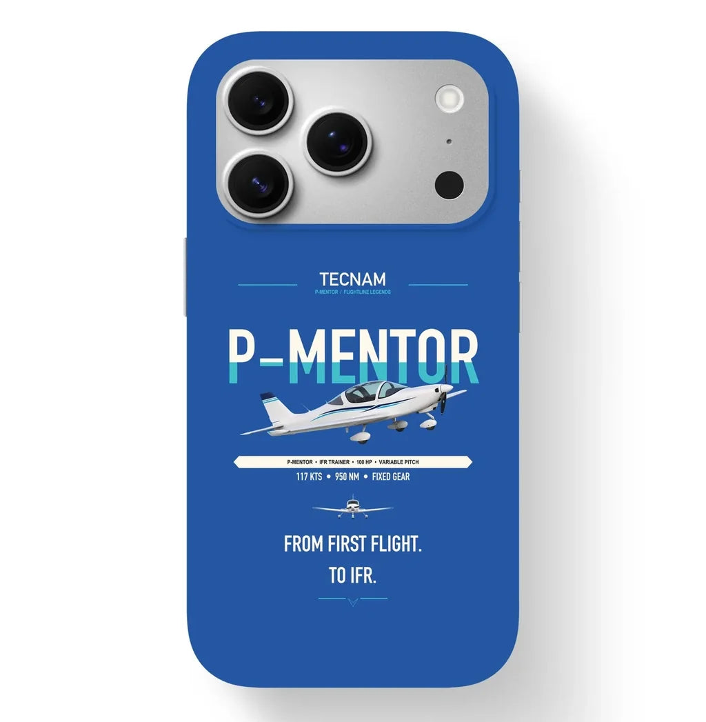 Tecnam P-Mentor design on blue magsafe iphone case, for iPhone 17 Pro