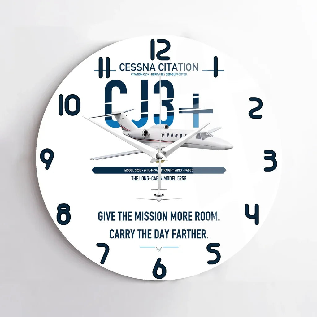 Cessna Citation CJ3+ design on white no frame wall clock