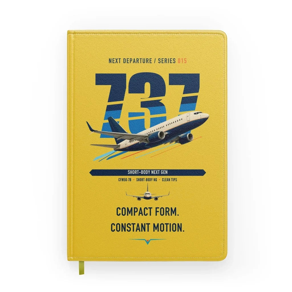 Boeing 737-700 NG design on yellow notebook