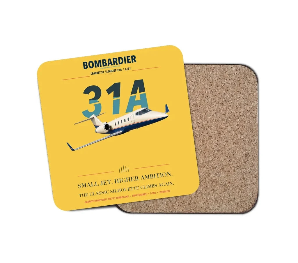 Bombardier Learjet 31A design on yellow 1 piece coaster