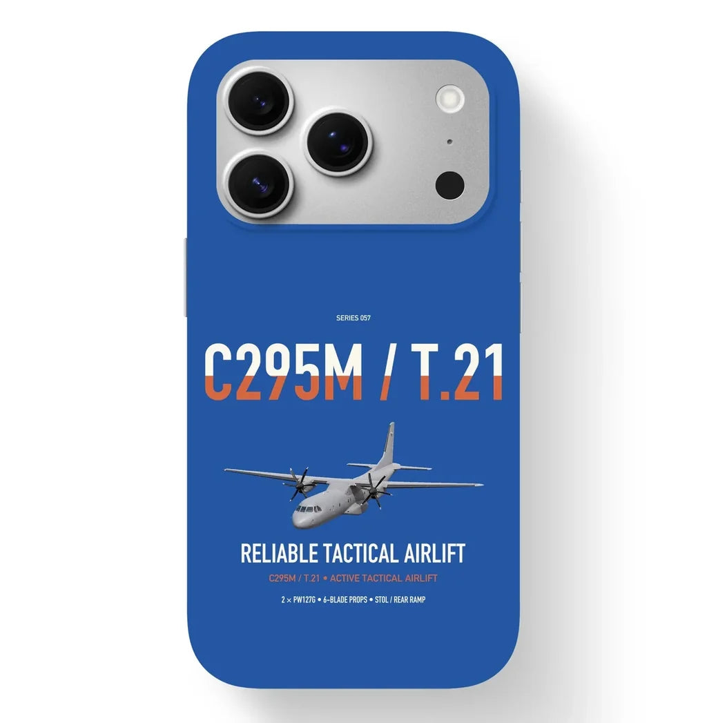Airbus C295M T.21 design on blue magsafe iphone case, for iPhone 17 Pro