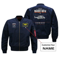 Thumbnail for NHIndustries NH90 NFH Caïman design on blue+name bomber jacket, double-side print