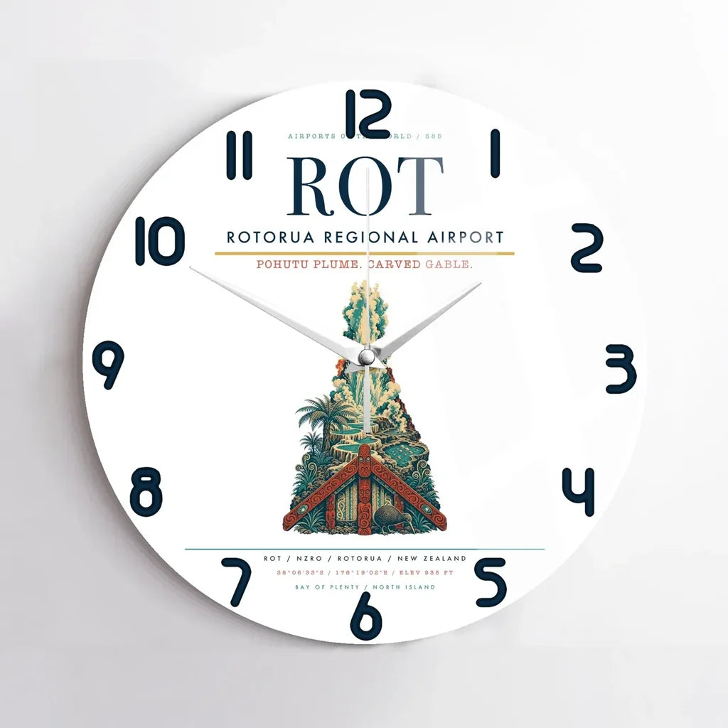 Rotorua Regional Airport (ROT) design on white no frame wall clock