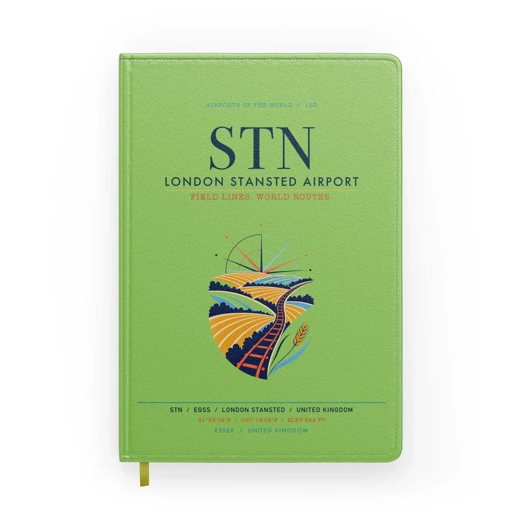 London Stansted Airport (STN) design on light green notebook