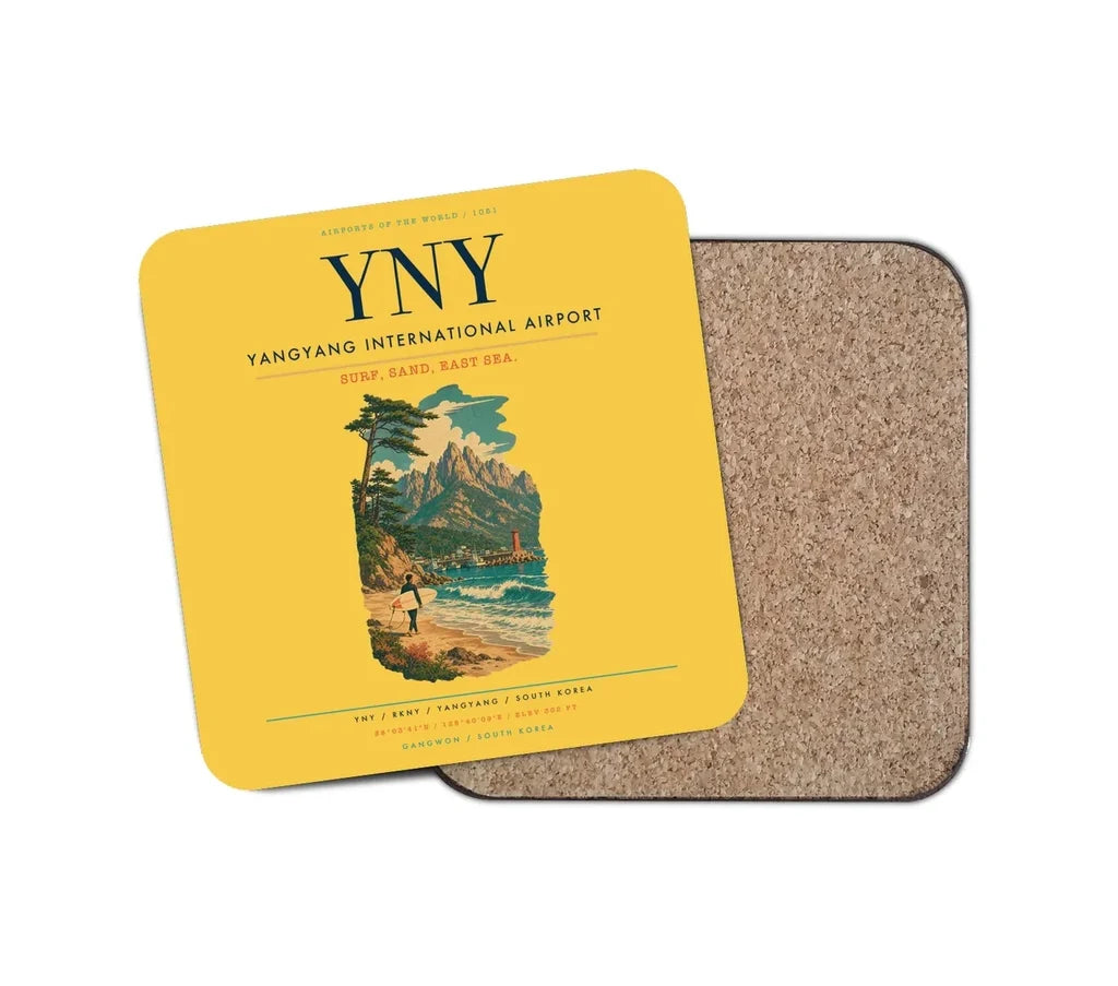 Yangyang International Airport (YNY) design on yellow 1 piece coaster