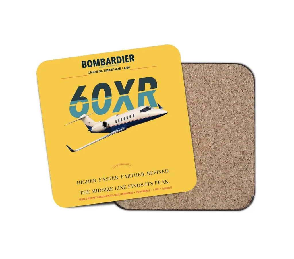 Bombardier Learjet 60XR design on yellow 1 piece coaster