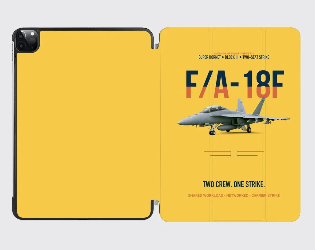 F-A-18F Super Hornet Block III Two Crew One Strike design on yellow ipad tablet case