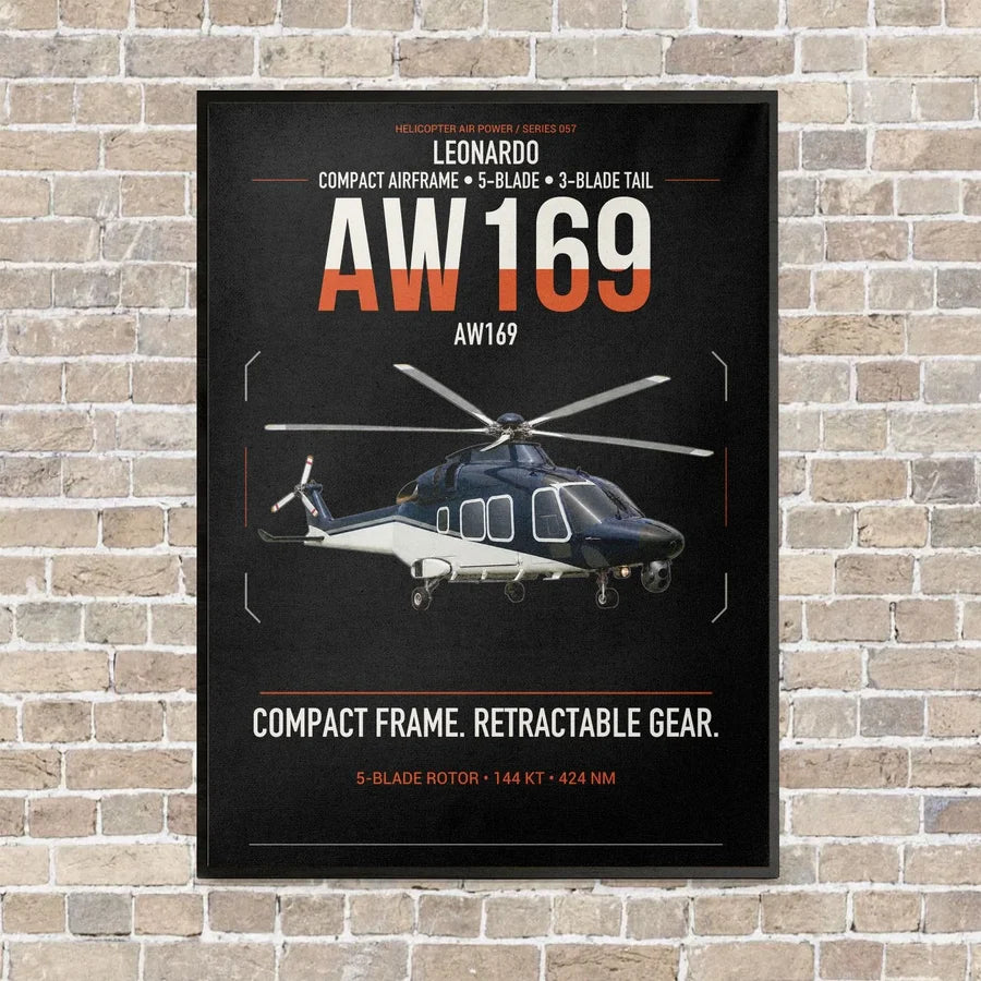Leonardo AW169 vertical canvas print - framed - black background