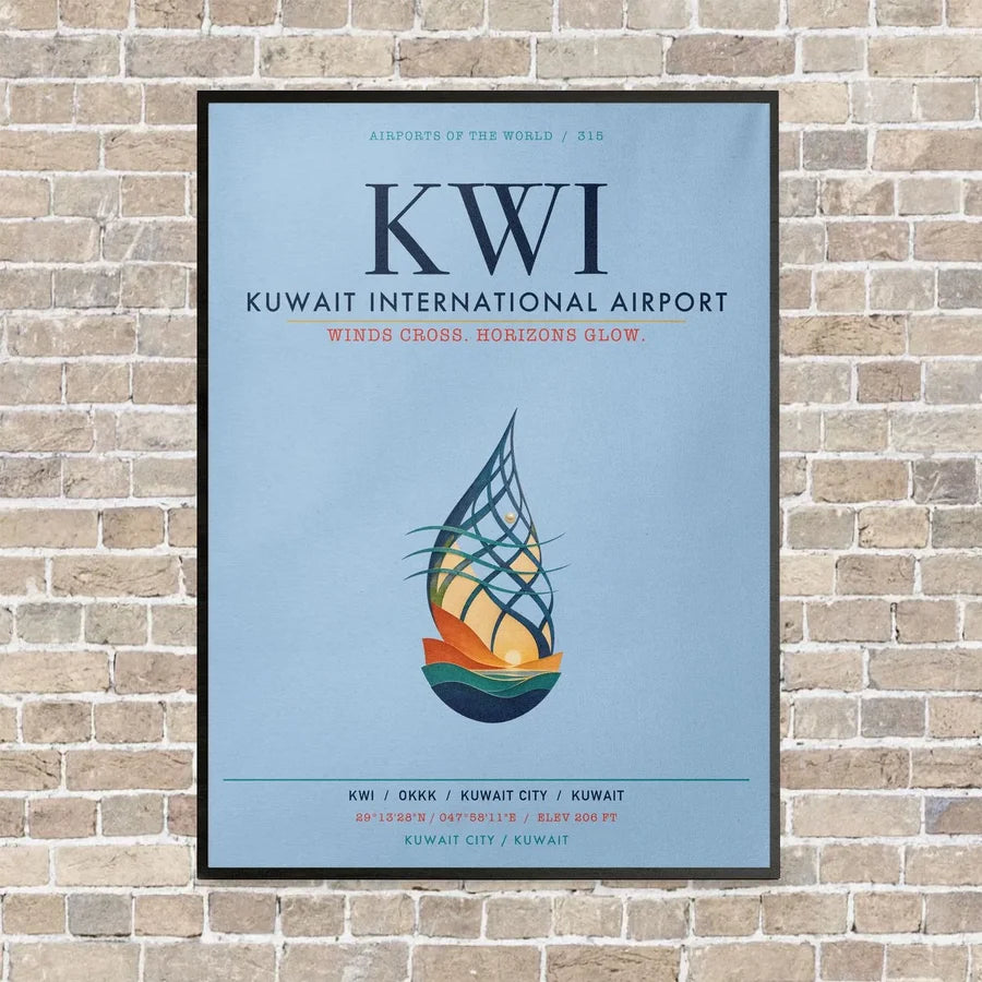 Kuwait International Airport KWI vertical canvas print - framed - light blue background