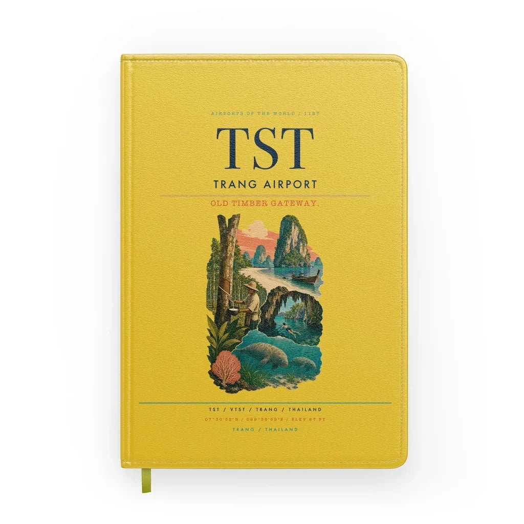 Trang Airport (TST) design on yellow notebook