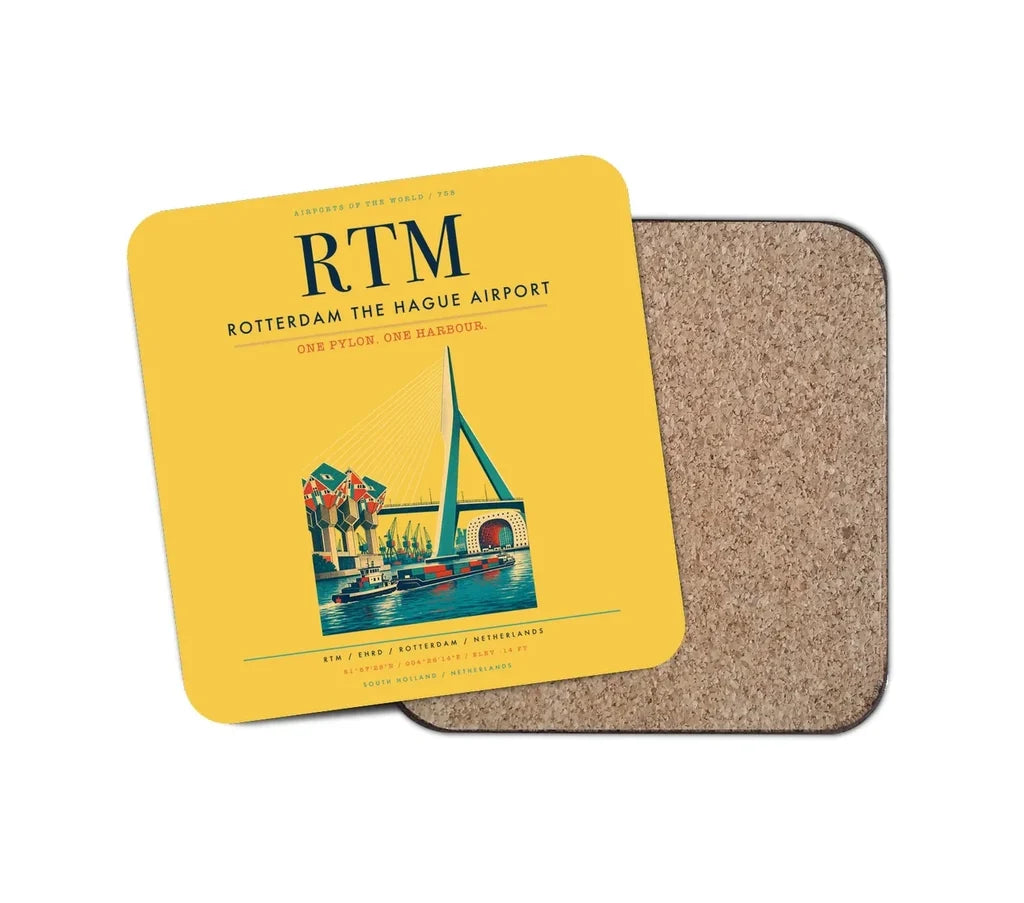 Rotterdam The Hague Airport (RTM) design on yellow 1 piece coaster