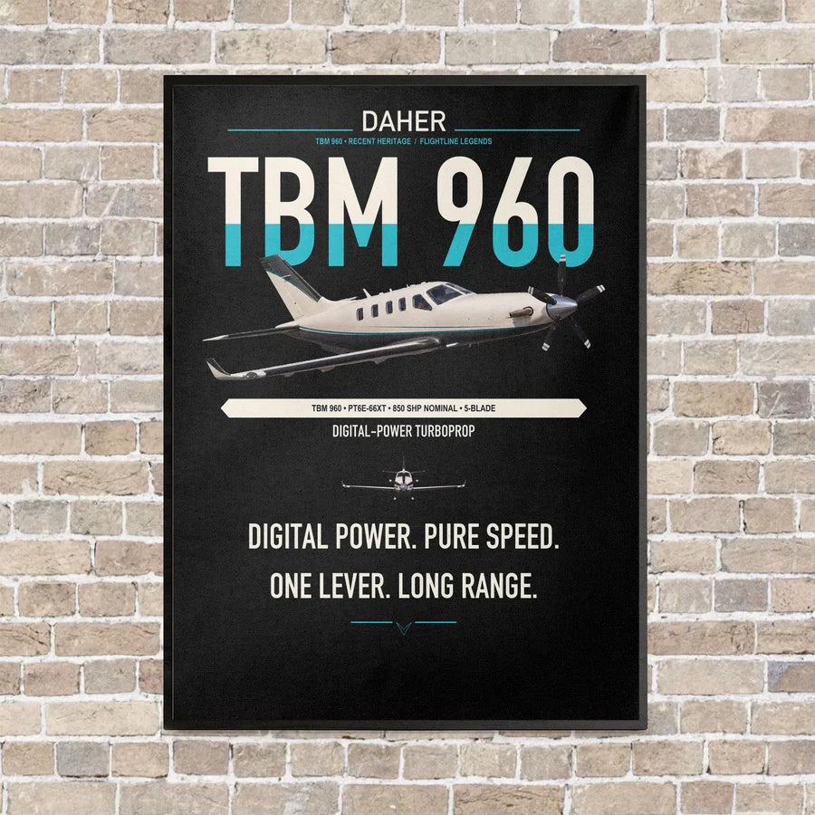 Daher TBM 960 vertical canvas print - framed - black background