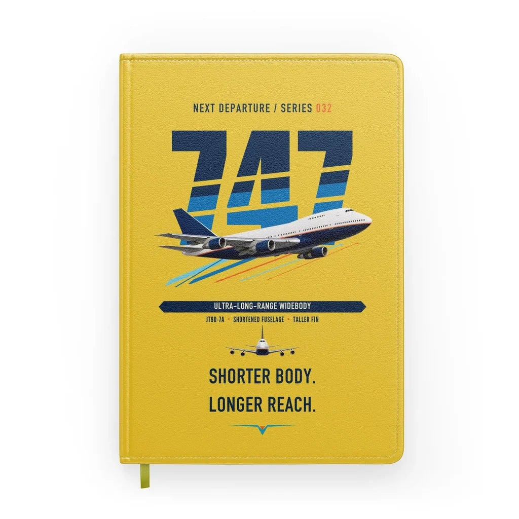 Boeing 747SP design on yellow notebook