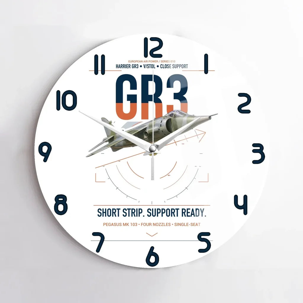 Hawker Siddeley Harrier GR3 design on white no frame wall clock