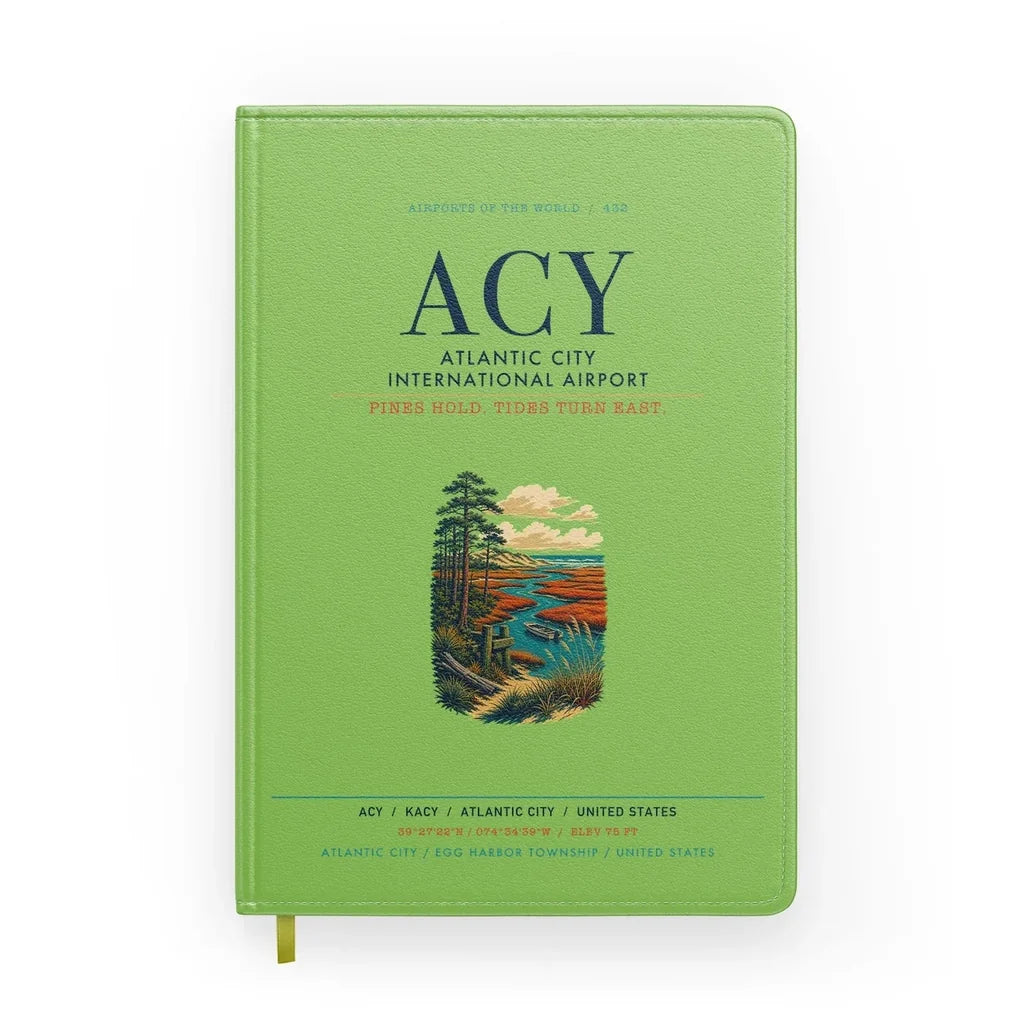 Atlantic City International Airport (ACY) design on light green notebook