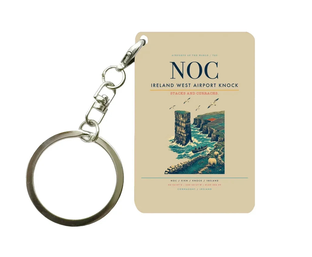 Ireland West Airport Knock (NOC) design on beige key chain