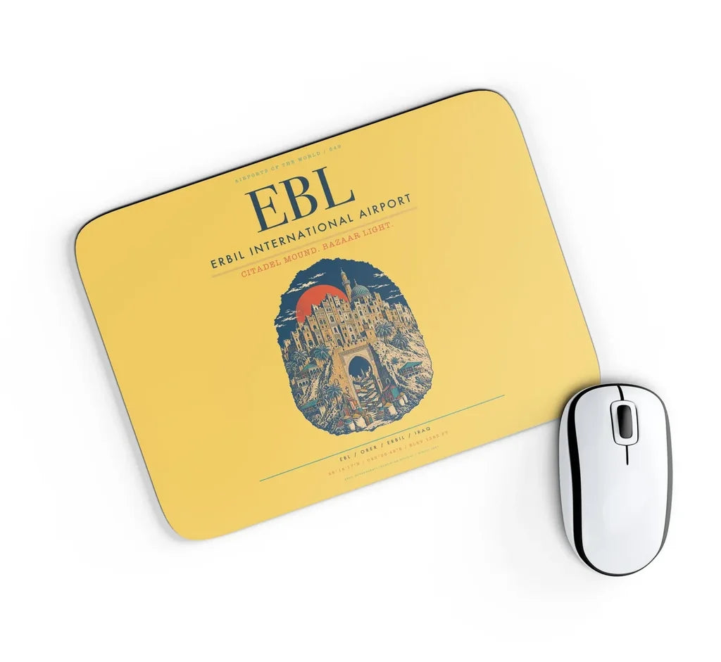 Erbil International Airport (EBL) design on yellow rectangle mouse pad