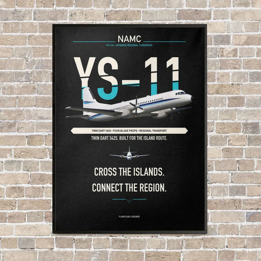 NAMC YS-11A vertical canvas print - framed - black background