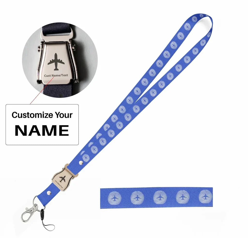 Aviation Finger Print seat belt lanyard - blue with name