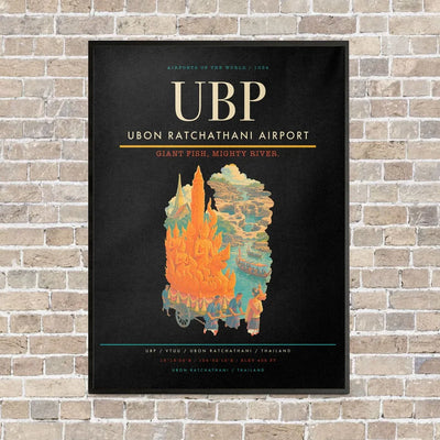 Ubon Ratchathani Airport UBP vertical canvas print - framed - black background