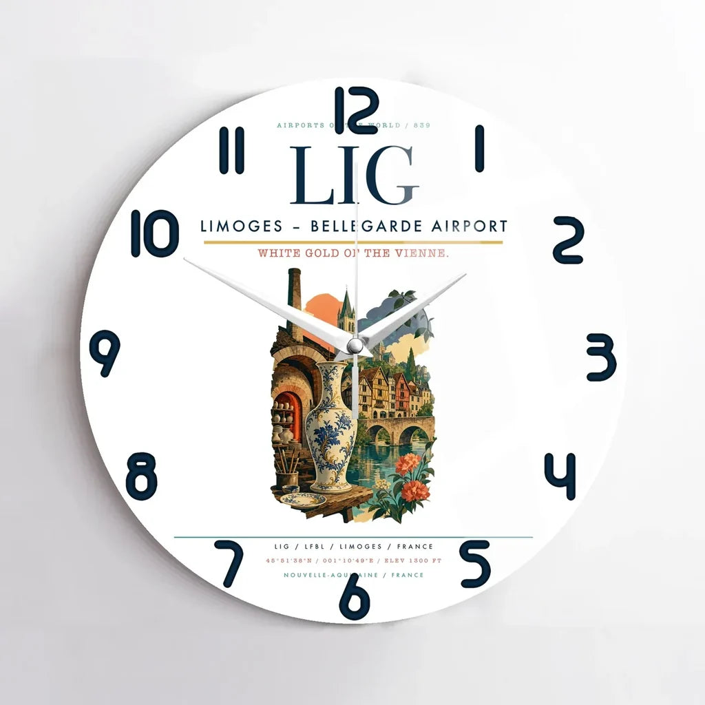 Limoges – Bellegarde Airport (LIG) design on white no frame wall clock