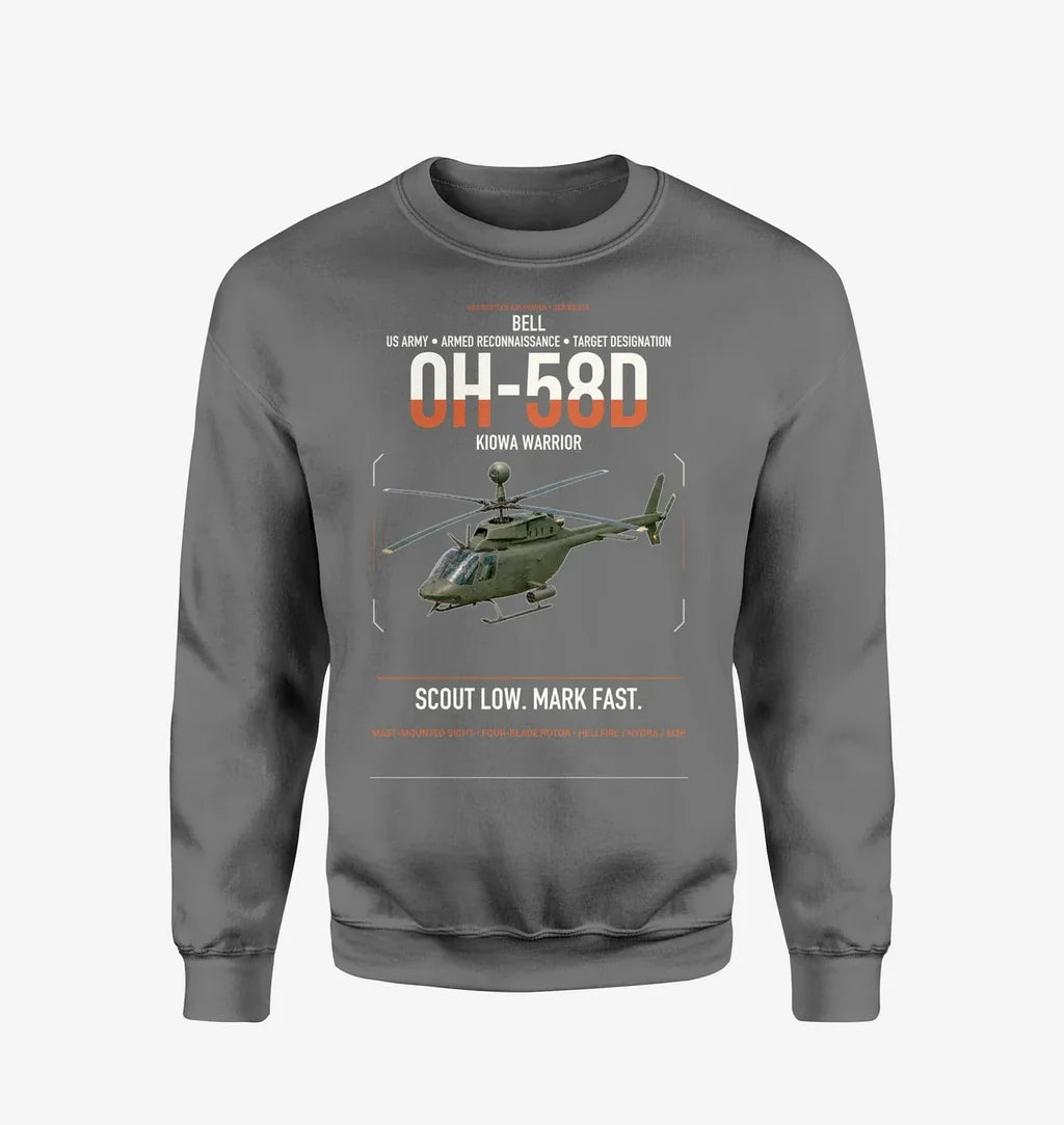 Bell OH-58D Kiowa Warrior design on gray sweatshirt