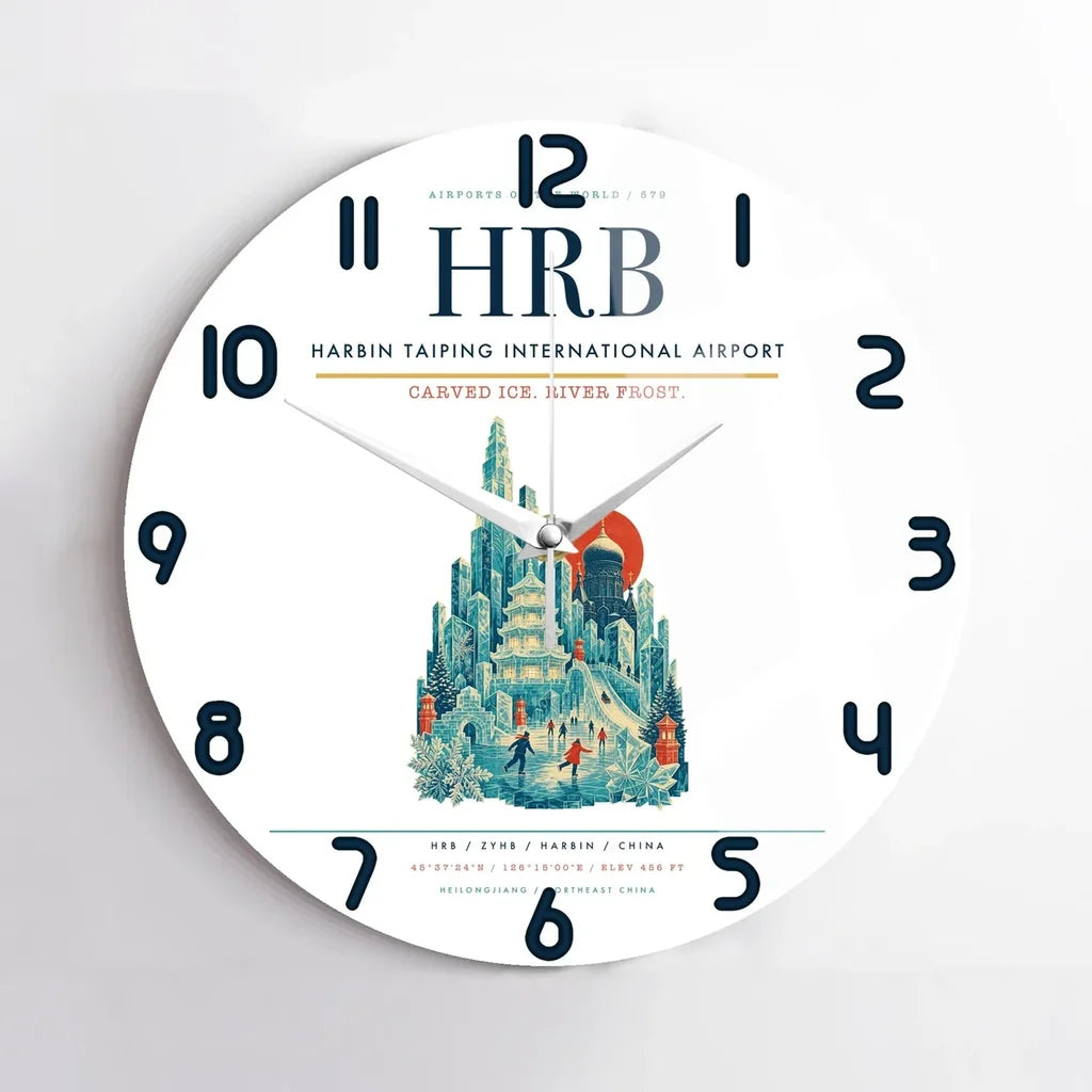 Harbin Taiping International Airport (HRB) design on white no frame wall clock