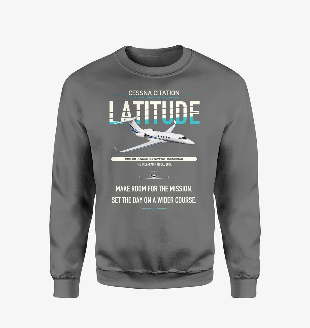 Cessna Citation Latitude design on gray sweatshirt