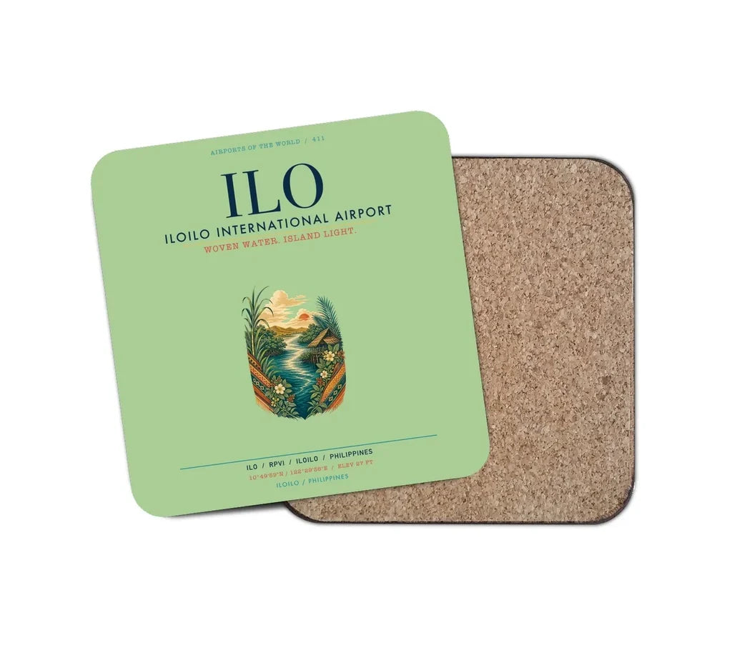 Iloilo International Airport (ILO) design on light green 1 piece coaster