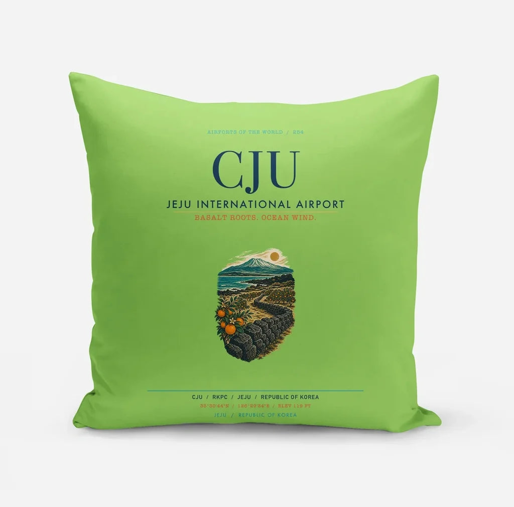 Jeju International Airport (CJU) design on light green pillow