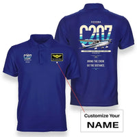 Thumbnail for Cessna T207A Stationair 8 design on blue+name double-side polo t-shirt, double-side print