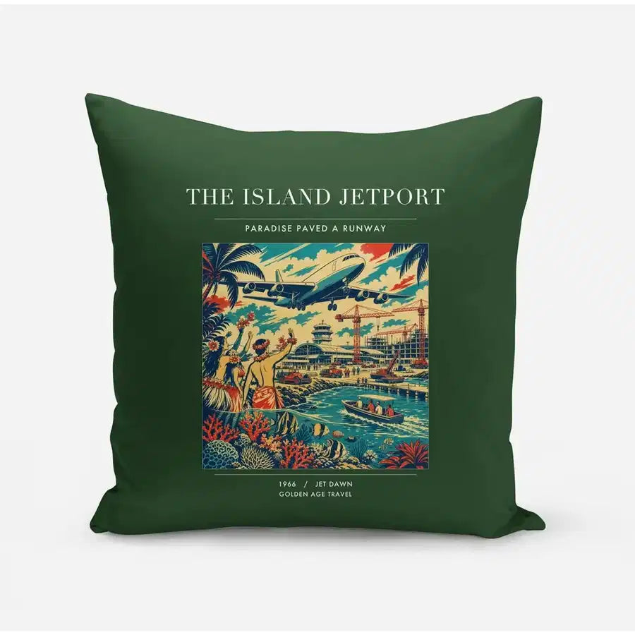 VINTAGE G4118 - The Island Jetport - Designed Pillows design on darkgreen