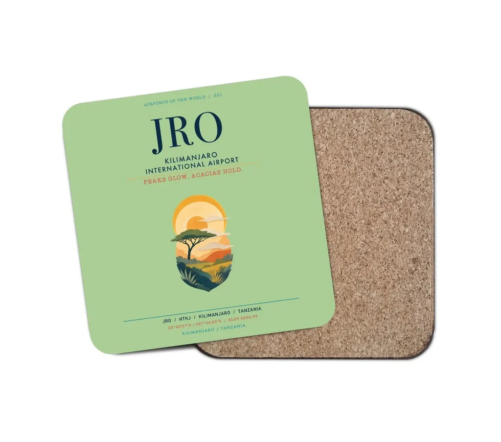 Kilimanjaro International Airport (JRO) design on light green 1 piece coaster