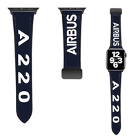 Thumbnail for Airbus A220 Flat Text leather apple watch band - navy blue