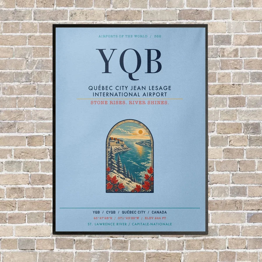 Québec City Jean Lesage International Airport YQB vertical canvas print - framed - light blue background
