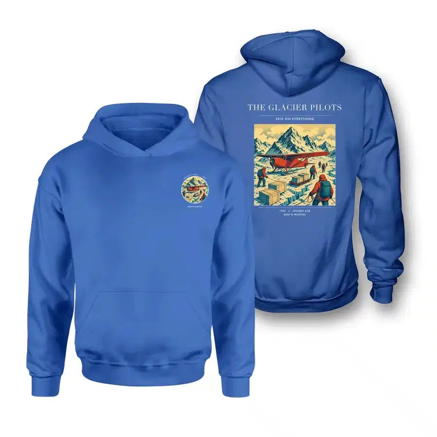 VINTAGE G4028 - The Glacier Pilots - Double-Side Hoodie design on blue double side