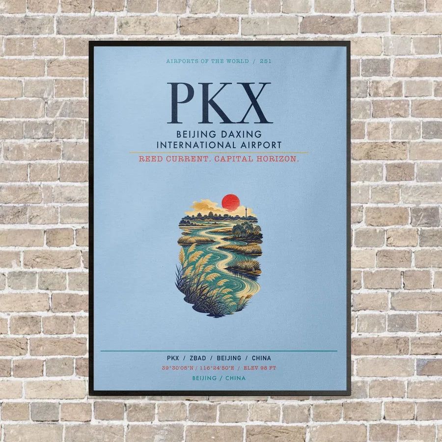 Beijing Daxing International Airport PKX vertical canvas print - framed - light blue background