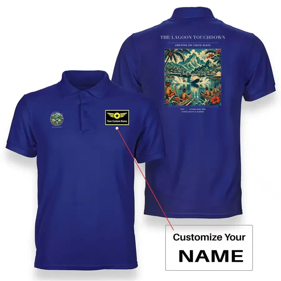 VINTAGE G4181 - The Lagoon Touchdown - Double-Side Polo T-Shirt design on blue+name